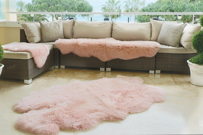 Genuine Sheepskin Animal Fur Soft Wool Shaggy Adobe Rose Pink Rug