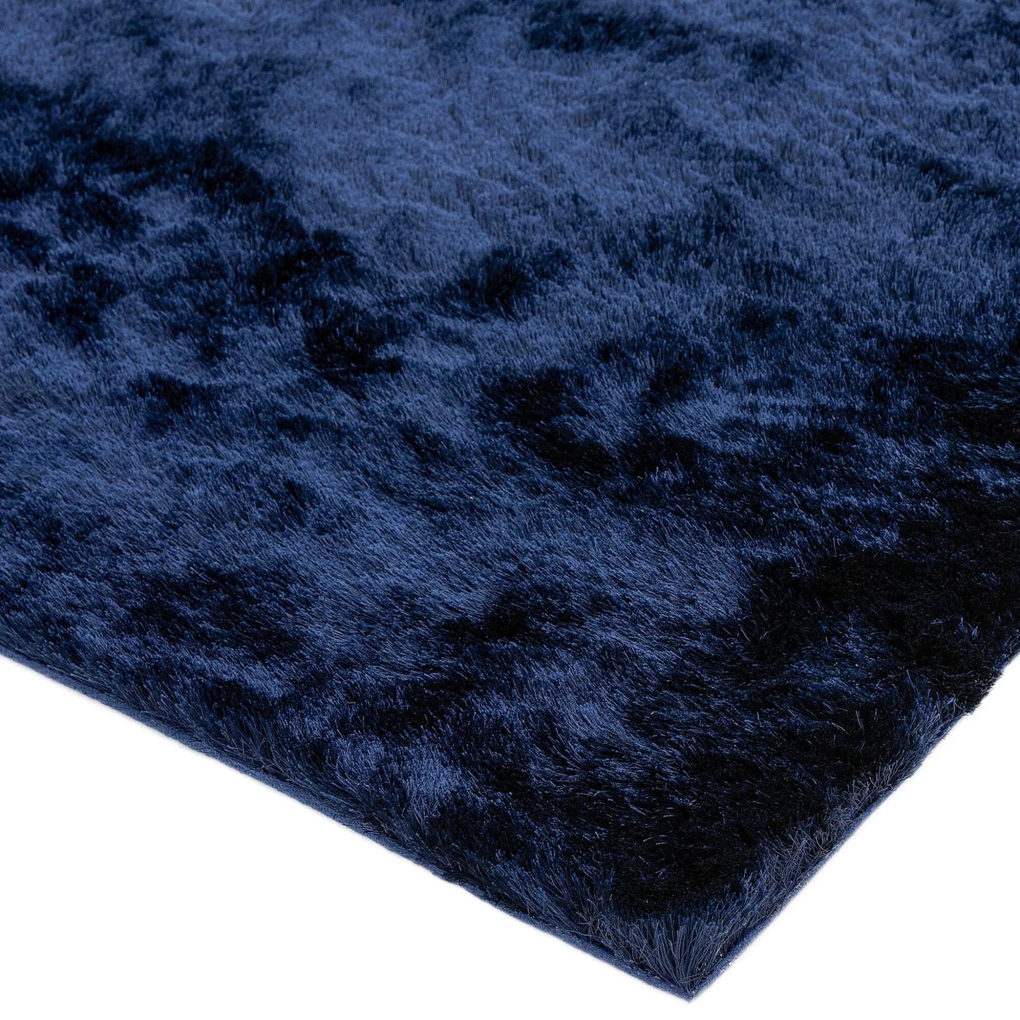 Whisper Shaggy Rug Silky Shiny Soft High Pile Plush Rug in Navy Blue – Luxurious Comfort & Shine