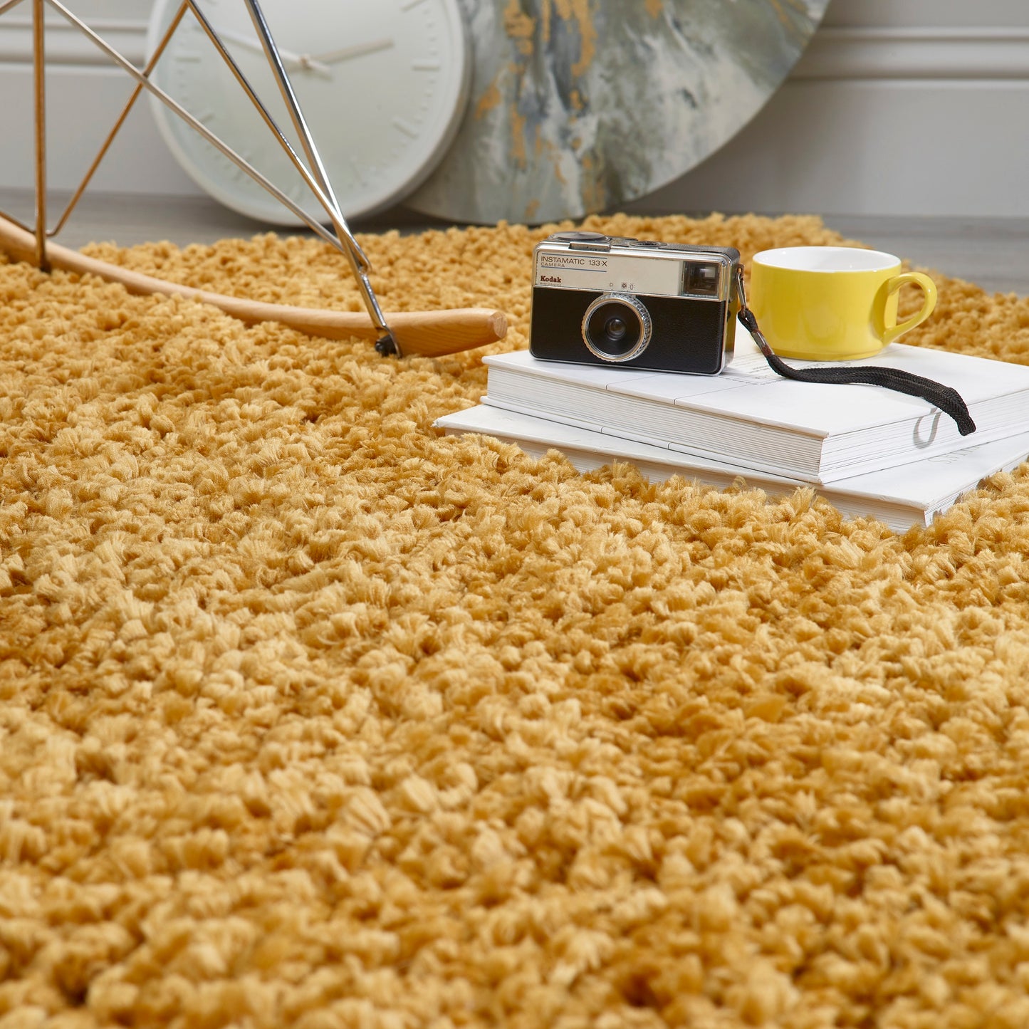Origins Portland Modern Plain High Pile Super Soft Fluffy Shaggy Rug in Ochre Yellow