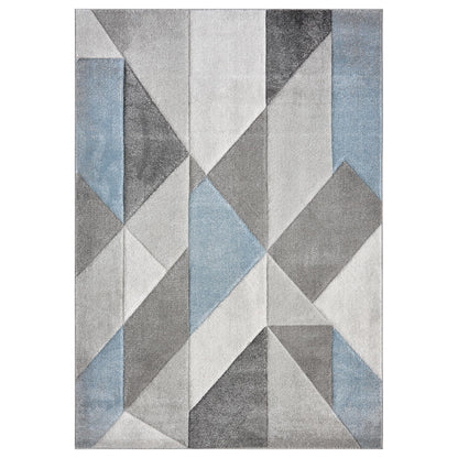 Orbit Alto Geometric 3D Carved Grey Blue Rug – Modern Soft Textured Polyester Carpet for Living Room, Bedroom, and Hallway