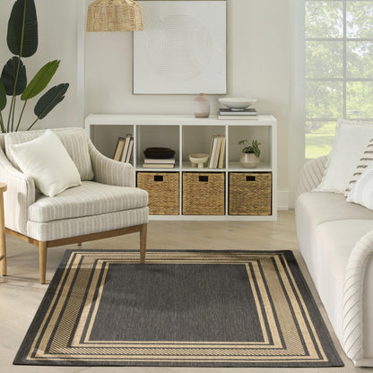 Horizon HOZ03 Modern Bordered Charcoal Grey Indoor & Outdoor Flatweave Rug