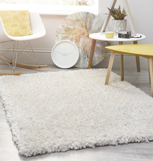 Origins Portland Modern Plain High Pile Super Soft Fluffy Shaggy Rug in Cream