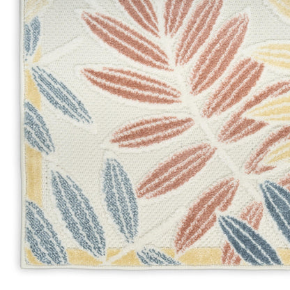 Aloha ALH18 Tropical Oversized Leaf Ivory Multi Indoor & Outdoor Area Rug
