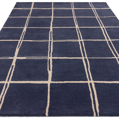 Albany Grid Marine Blue – Bold Geometric Intrigue and Natural Wool Luxury