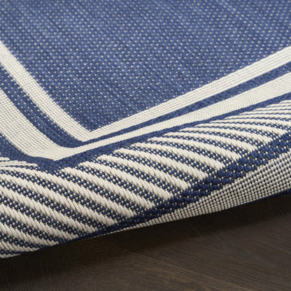 Horizon HOZ03 Modern Bordered Navy Blue Indoor & Outdoor Flatweave Rug
