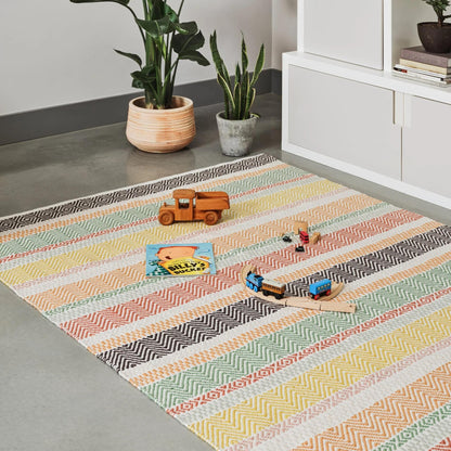 Boardwalk Reversible Eco-Friendly Pastel Multi Colours Striped Indoor & Outdoor Area Rug
