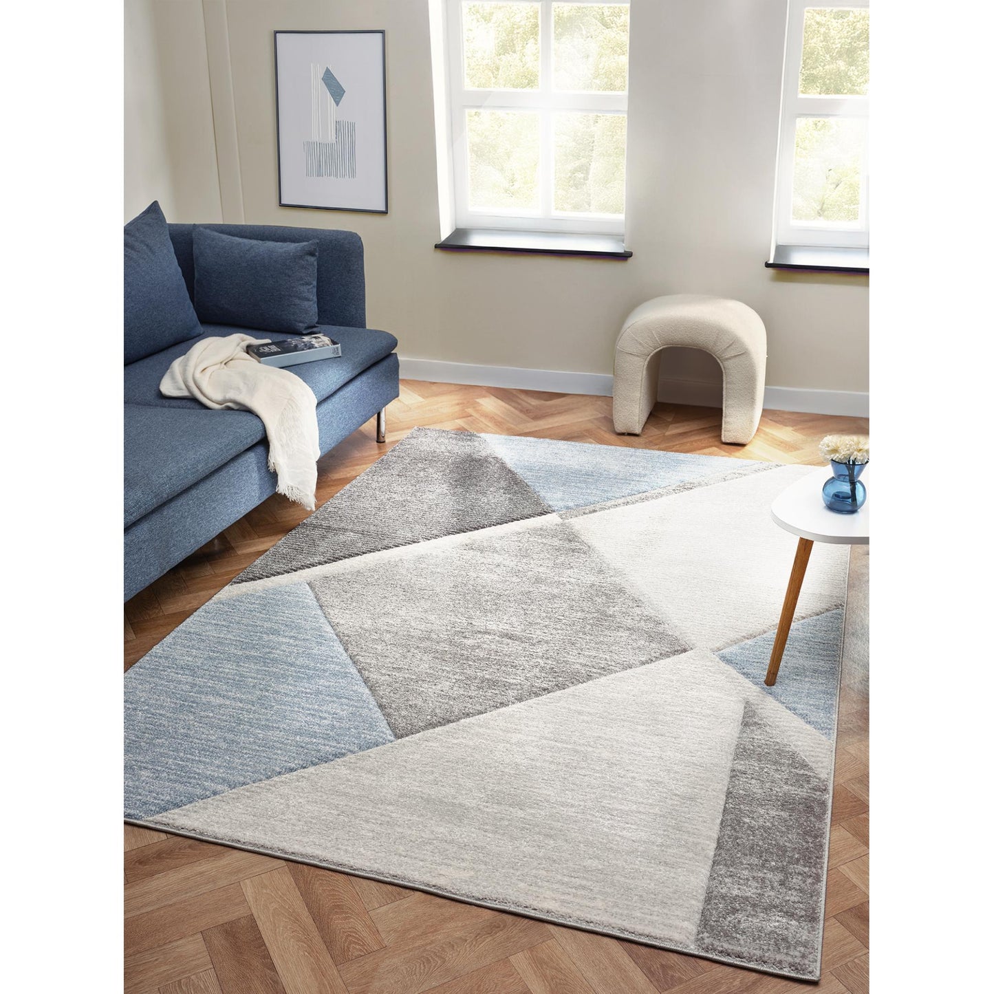 Orbit Bergen Geometric 3D Carved Grey Blue Rug – Modern Soft Textured Polyester Carpet for Hallway, Living Room, and Bedroom