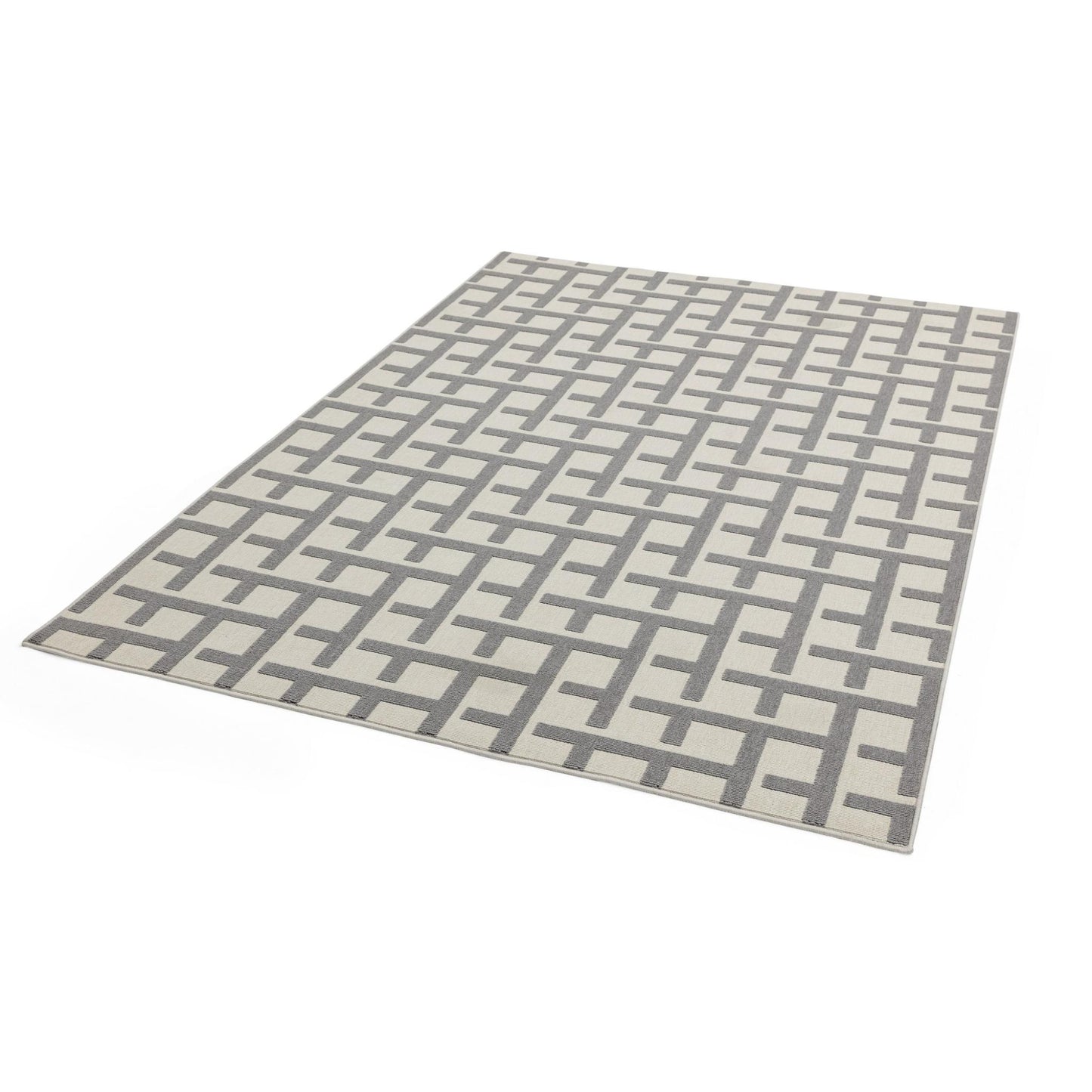 Antibes AN03 Modern White & Grey Grid Indoor-Outdoor Rug – Textured Geometric Flatweave
