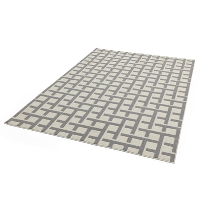 Antibes AN03 Modern White & Grey Grid Indoor-Outdoor Rug – Textured Geometric Flatweave