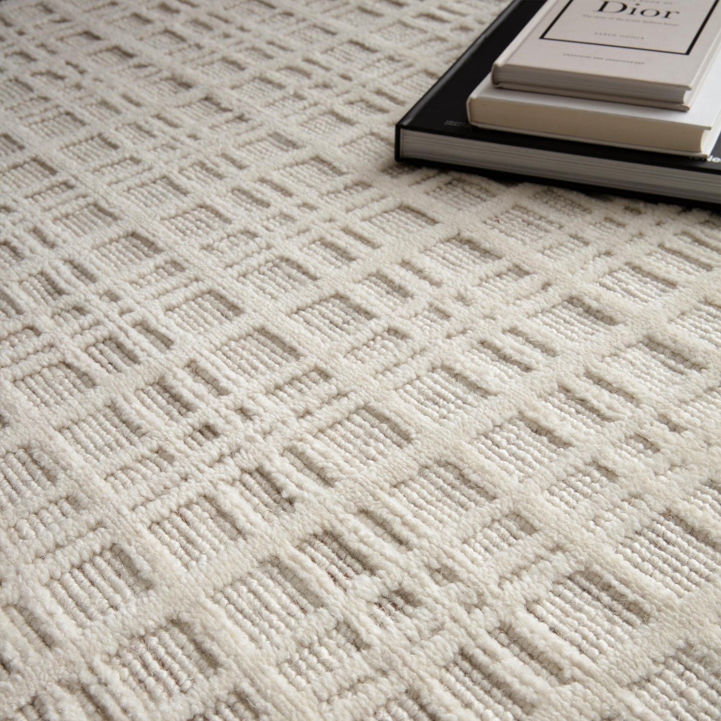 Thatch Cream Handwoven Wool Rug – Neutral Checked Pattern in Undyed Wool Blend Ecru