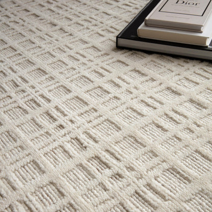 Thatch Cream Handwoven Wool Rug – Neutral Checked Pattern in Undyed Wool Blend Ecru