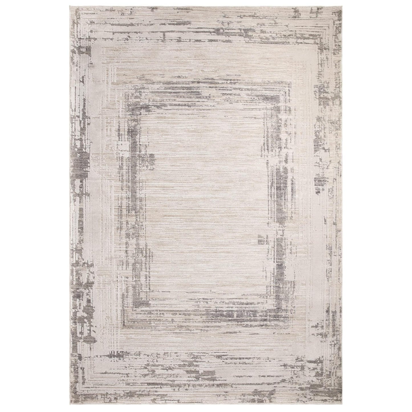 Anders AN06 Boho Charm Abstract Border Shimmer Rug in Grey Natural