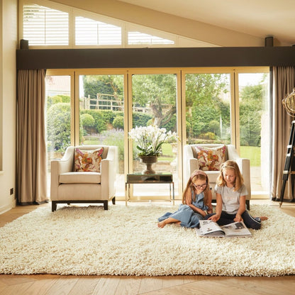 Imperial Luxury Shaggy Hand Woven Wool Rug in Ivory