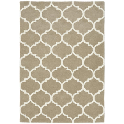 Albany Ogee Sand Beige Moroccan Trellis Hand Tufted Wool Rug
