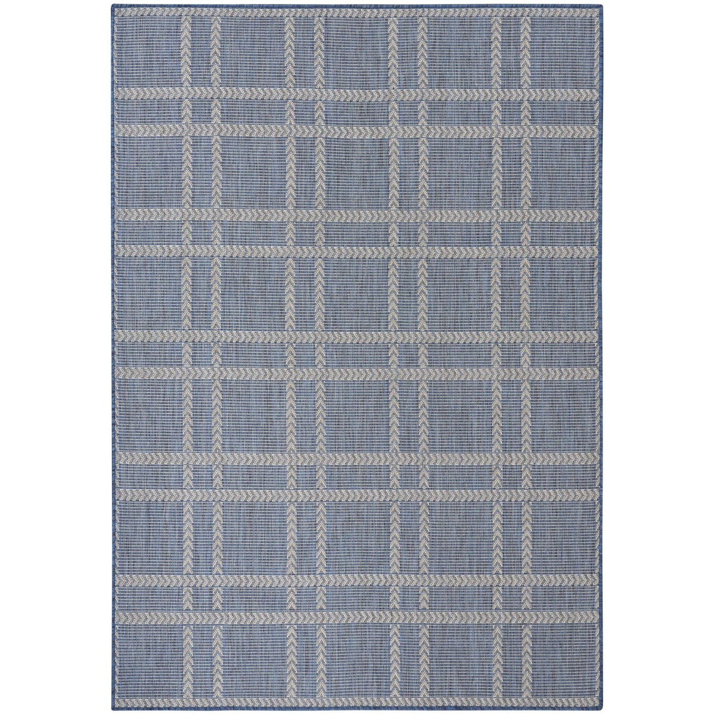 Horizon Grid HOZ04 Modern Geometric Patio Navy Blue Indoor & Outdoor Flatweave Rug