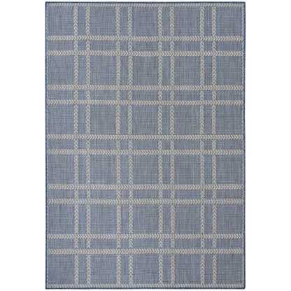 Horizon Grid HOZ04 Modern Geometric Patio Navy Blue Indoor & Outdoor Flatweave Rug