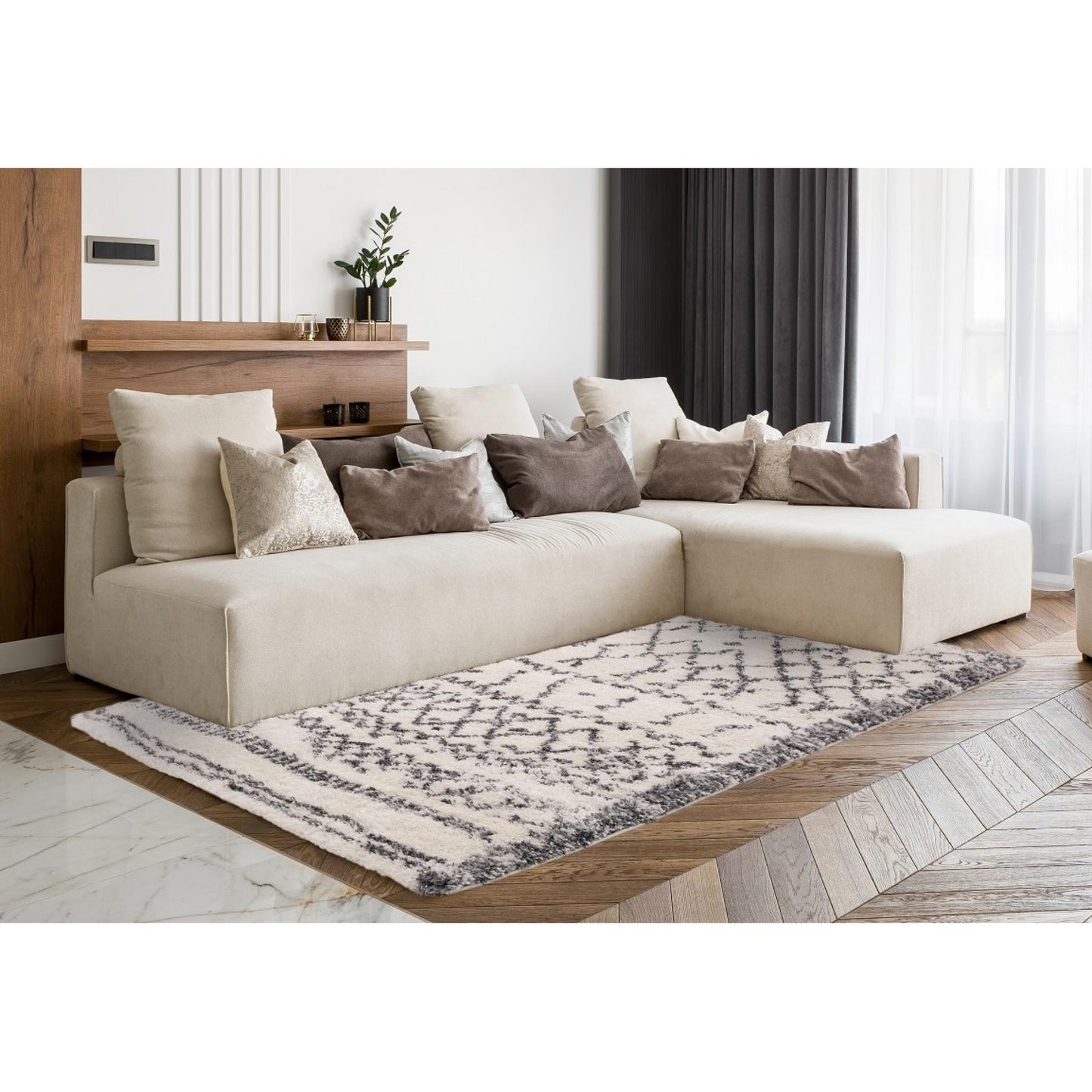 Alto AL04 Cream Grey – Bold Moroccan Intrigue and Soft Shaggy Comfort