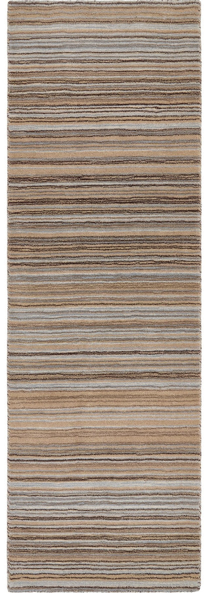 Origins Fine Stripes Hand Loom Woven Wool Rug Halway in Beige