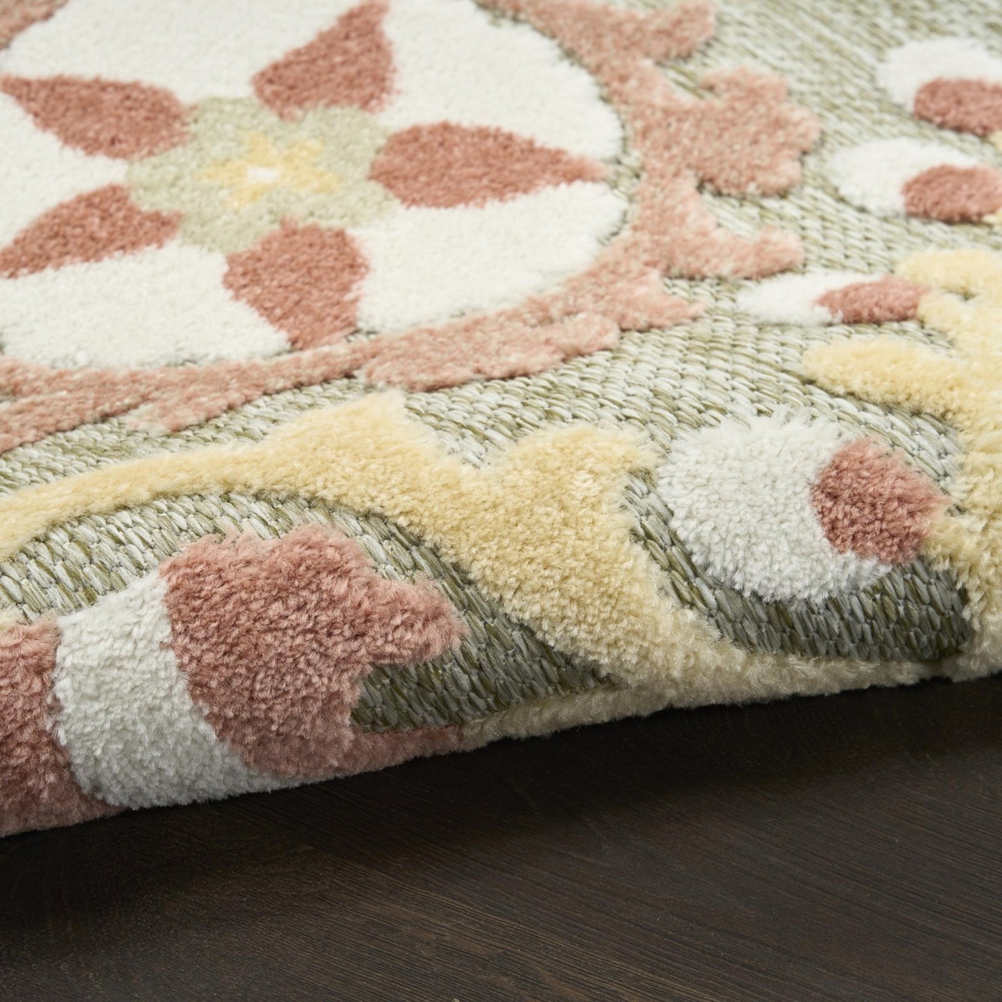 Aloha ALH17 Elegant Vine & Floral Sage Green Rose Indoor & Outdoor Area Rug
