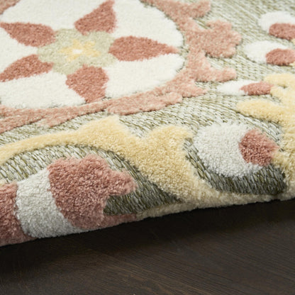 Aloha ALH17 Elegant Vine & Floral Sage Green Rose Indoor & Outdoor Area Rug