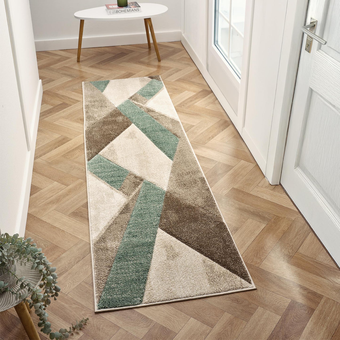 Orbit Skadi Geometric 3D Carved Beige Green Rug – Modern Soft Textured Polyester Carpet for Living Room, Bedroom, and Hallway