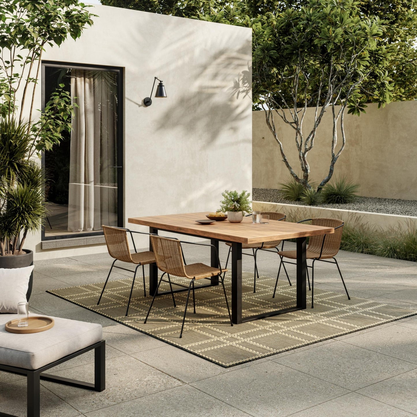 Horizon Grid HOZ04 Modern Geometric Patio Charcoal Grey Indoor & Outdoor Flatweave Rug