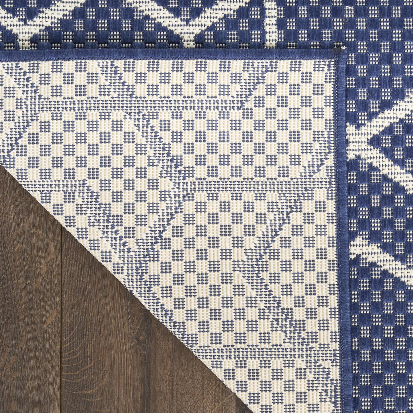 Horizon HOZ01 Modern Geometric Classic Trellis Navy Blue Indoor & Outdoor Flatweave Rug