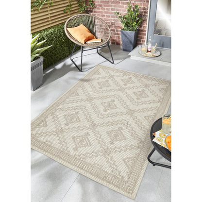 Atlas Diamond Cream Geometric Textured Indoor & Outdoor Flatweave Rug