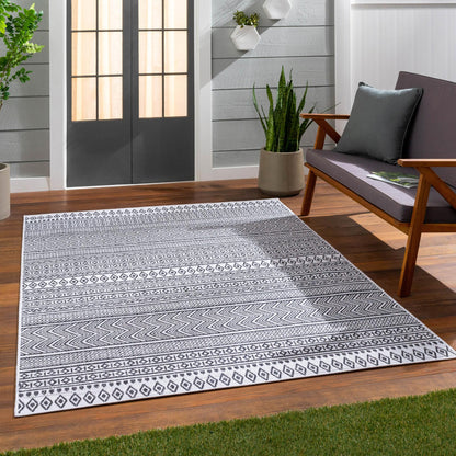 Eagean EAG2345 Tribal Geometric Black & White Indoor & Outdoor Flatweave Rug