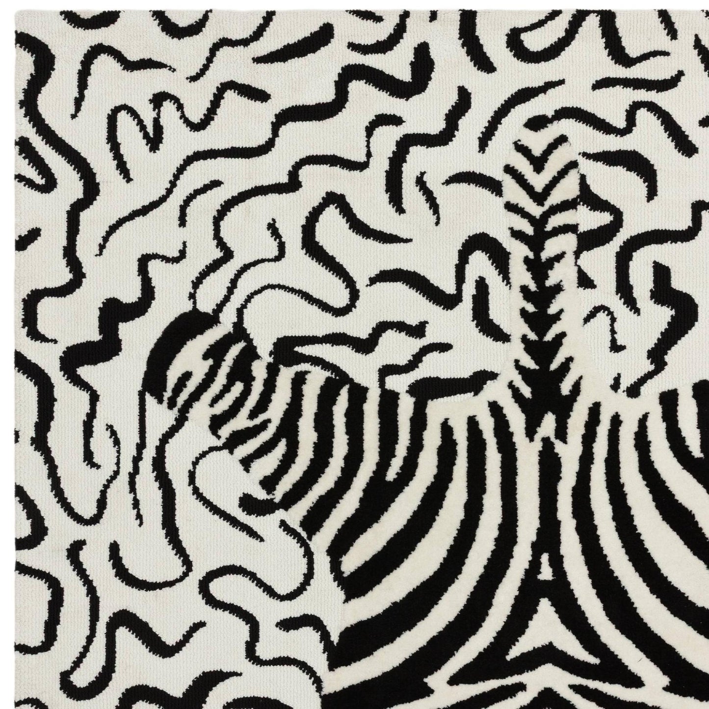 Wilder Zebra Mono Animal Inspired Black & White Rug – Modern Soft Textured Polyester Carpet