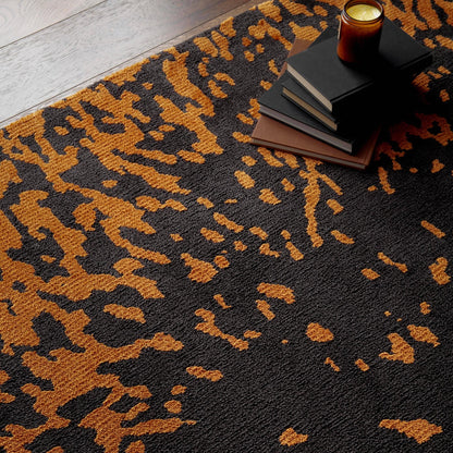 Wilder Splash Charcoal Orange Animal Inspired Rug – Modern Soft Textured Polyester Carpet