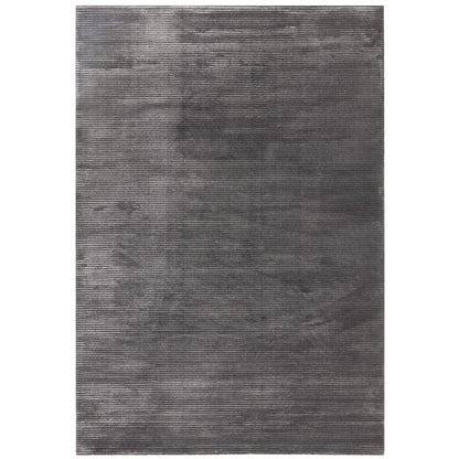 Kuza Plain Stripe Soft Silky Velvety Modern Rug in Charcoal Grey