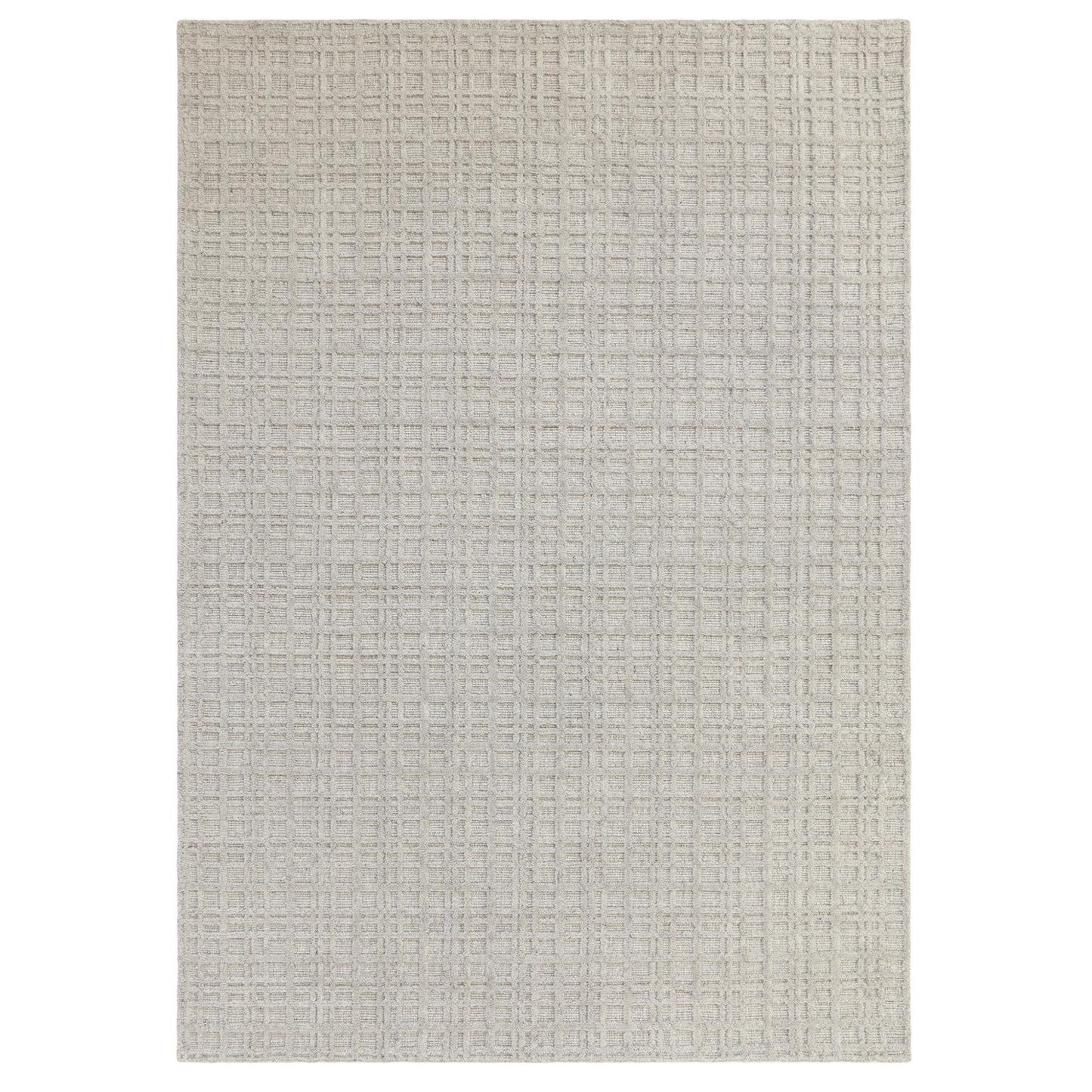 Thatch Grey Beige Handwoven Wool Rug – Neutral Checked Pattern in Undyed Wool Blend