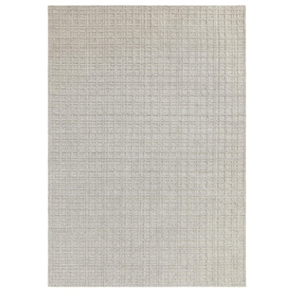 Thatch Grey Beige Handwoven Wool Rug – Neutral Checked Pattern in Undyed Wool Blend