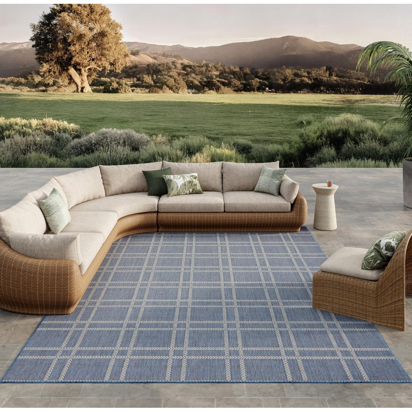 Horizon Grid HOZ04 Modern Geometric Patio Navy Blue Indoor & Outdoor Flatweave Rug