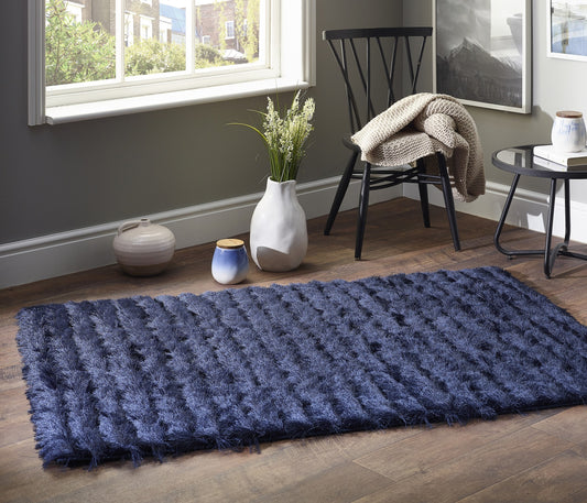 Origins Carved Glamour Navy Blue Shaggy Rug