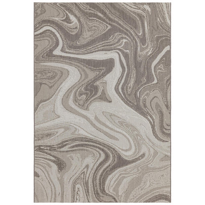 Patio PAT20 Marble Abstract Swirl Natural Beige Indoor & Outdoor Flatweave Rug