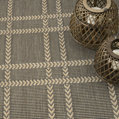 Horizon Grid HOZ04 Modern Geometric Patio Charcoal Grey Indoor & Outdoor Flatweave Rug