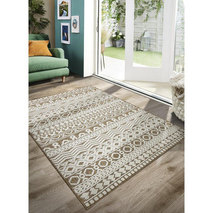 Atlas Graphic Tribal Geometric Teppich – Kaffeebraun – Flachgewebe-Teppich für drinnen und draußen, strapazierfähig