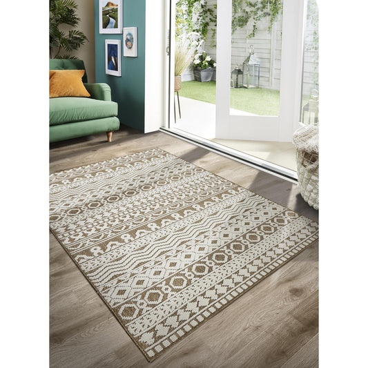Atlas Graphic Tribal Geometric Teppich – Kaffeebraun – Flachgewebe-Teppich für drinnen und draußen, strapazierfähig