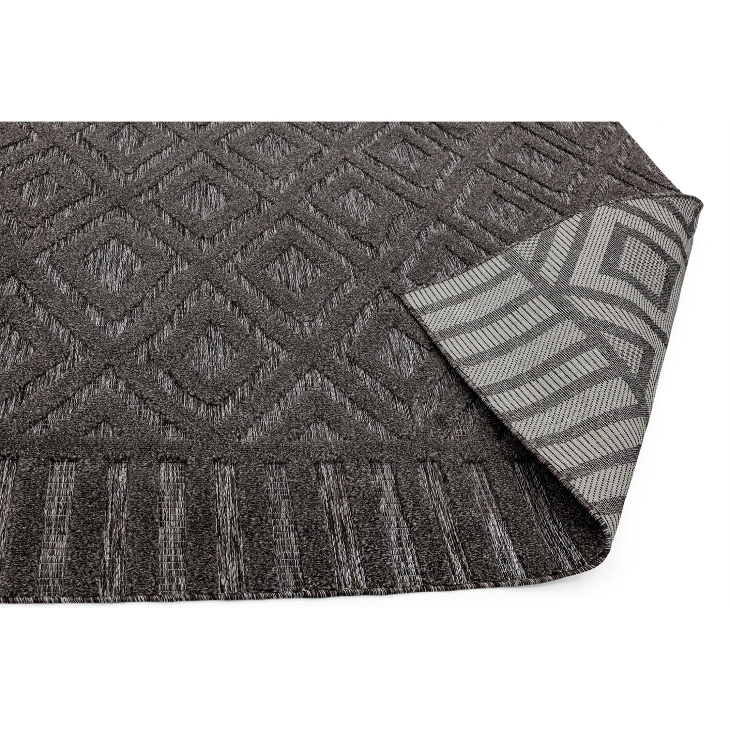 Salta Diamond SA02 Geometric Charcoal Grey High-Low Indoor & Outdoor Rug