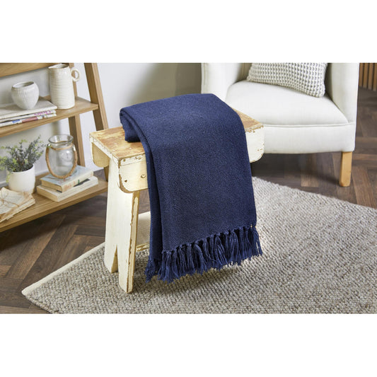 Hug Rug Woven Plain Throw Navy Blanket Bed Sofa Chair Cover in 130 x 180 cm