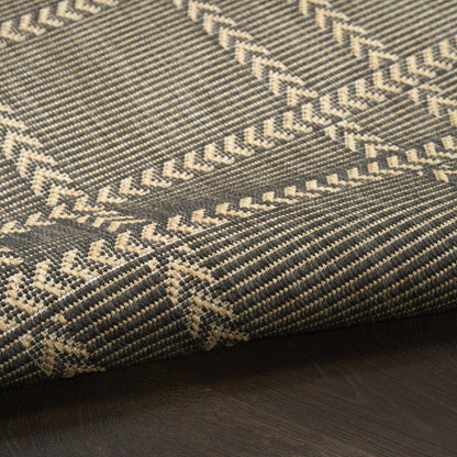 Horizon Grid HOZ04 Modern Geometric Patio Charcoal Grey Indoor & Outdoor Flatweave Rug