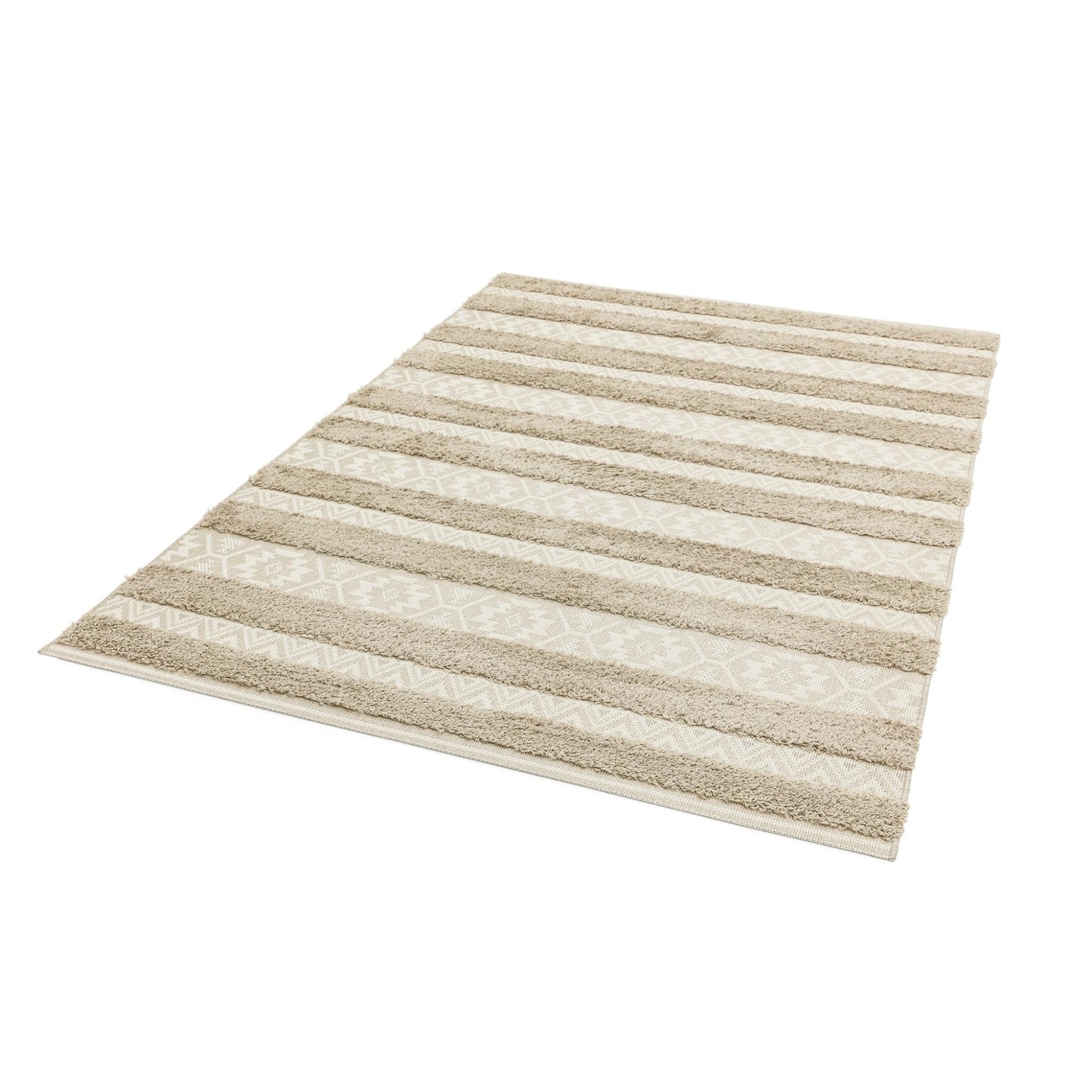 Monty MN04 Textured Geometric Striped Rug – Natural Cream Indoor & Outdoor Flatweave