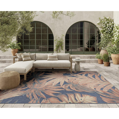 Aloha ALH43 Tropical Botanical Rose Blue Indoor & Outdoor Area Rug