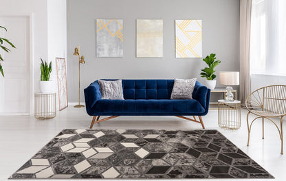 Marbled Geometric Rug Modern 3D Cubic Patterned Carpet for Living Room Bedroom Bianco 207IA Soft Quality Rug
