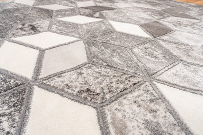 Marbled Geometric Rug Modern 3D Cubic Patterned Carpet for Living Room Bedroom Bianco 207IA Soft Quality Rug