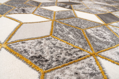 Marbled Geometric Rug Modern 3D Cubic Patterned Carpet for Living Room Bedroom Bianco 207IA Soft Quality Rug