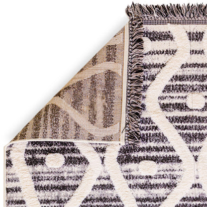 Skandi Boho Teppich für Wohnzimmer, Esszimmer, Schlafzimmer, traditioneller Bohemian-Teppich mit Fransen, Creme/Anthrazit