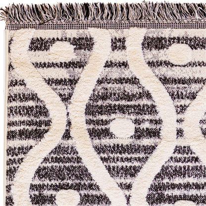 Skandi Boho Teppich für Wohnzimmer, Esszimmer, Schlafzimmer, traditioneller Bohemian-Teppich mit Fransen, Creme/Anthrazit